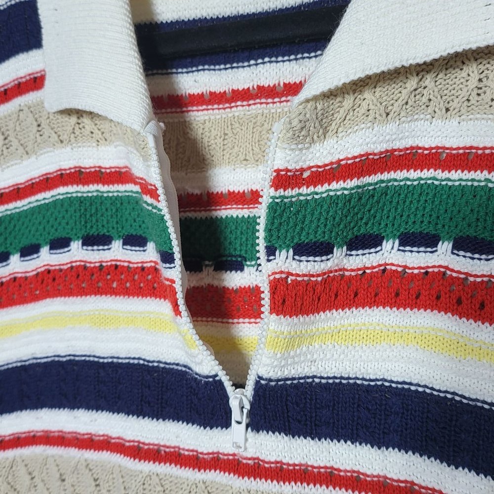 Vintage 80s Alfred Dunner Rainbow Striped 1/4 Zip Collared Sweater Large‎ Retro - Picture 3 of 7